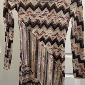Missoni Metallic Chevron Patterned Long Sleeve Dress Size 38
